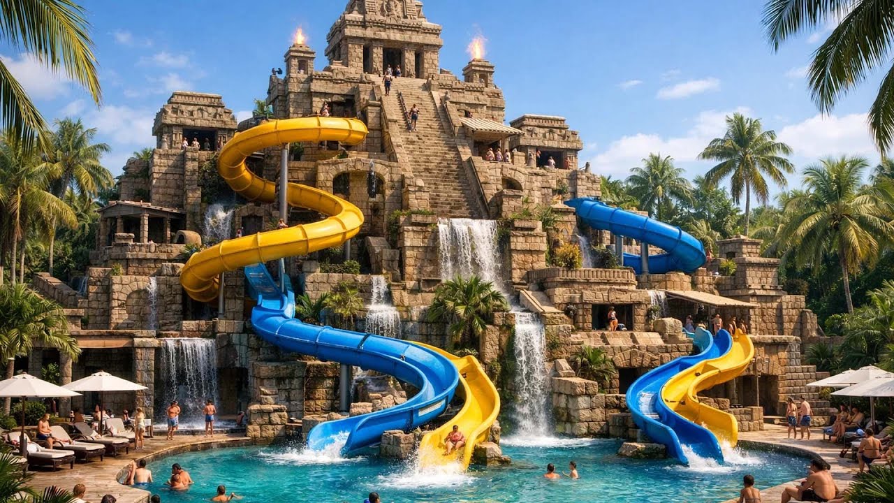 400 Days to Build an Amazing Multi-Tier Stone Water Slide with Only Basic Tools