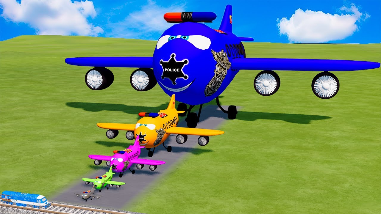 Big & Small Colors Boing Police Lightning Mcqueen vs Trains Thomas | BeamNG.Drive