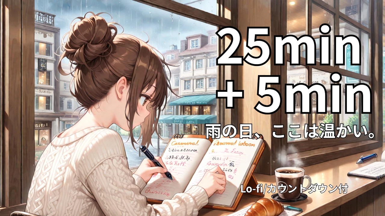 【作業用】雨音と、焼き立ての香り。静かなカフェで過ごす25分。｜ポモドーロタイマー｜勉強用BGM｜Rainy Cafe Lo-fi & ASMR