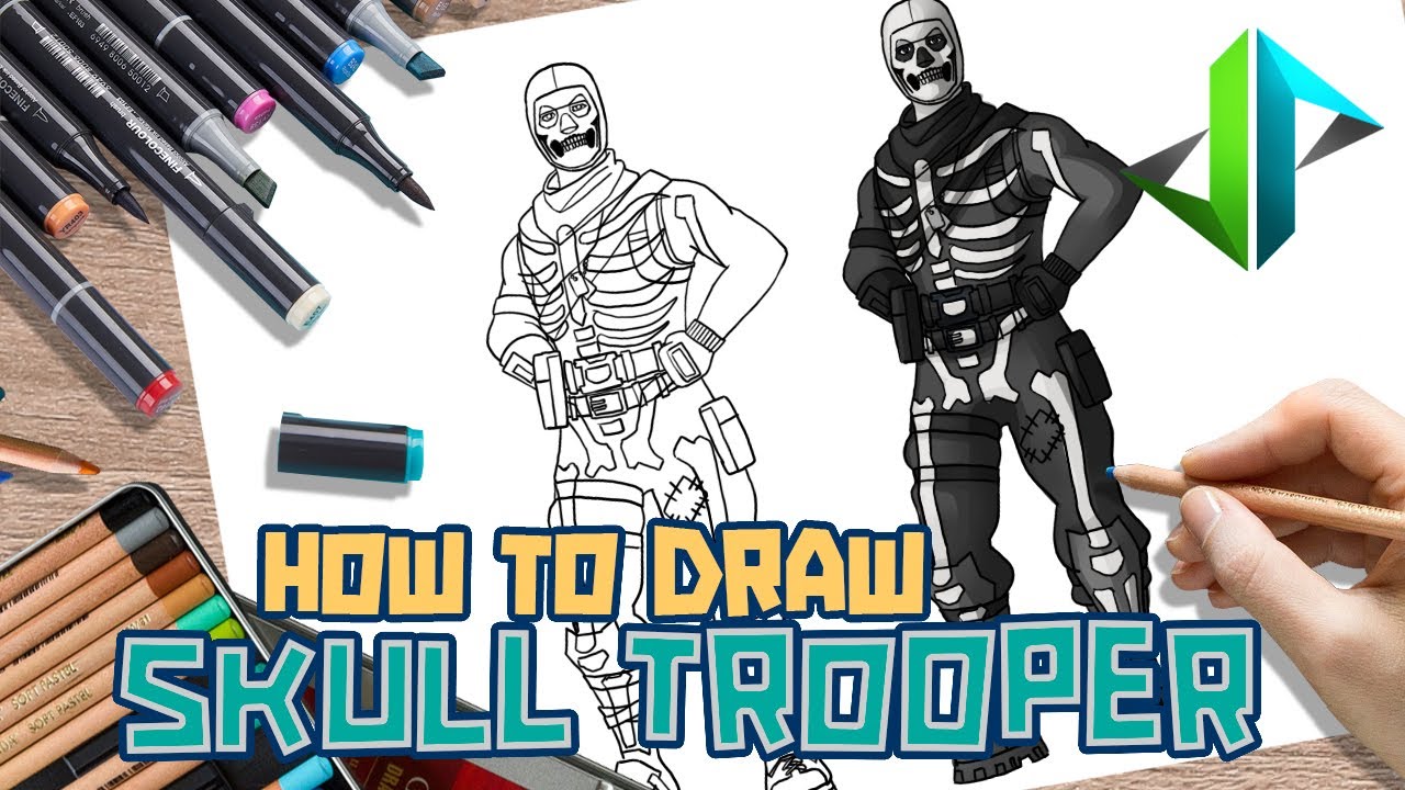[DRAWPEDIA] HOW TO DRAW SKULL TROOPER SKIN from FORTNITE - STEP BY STEP DRAWING TUTORIAL