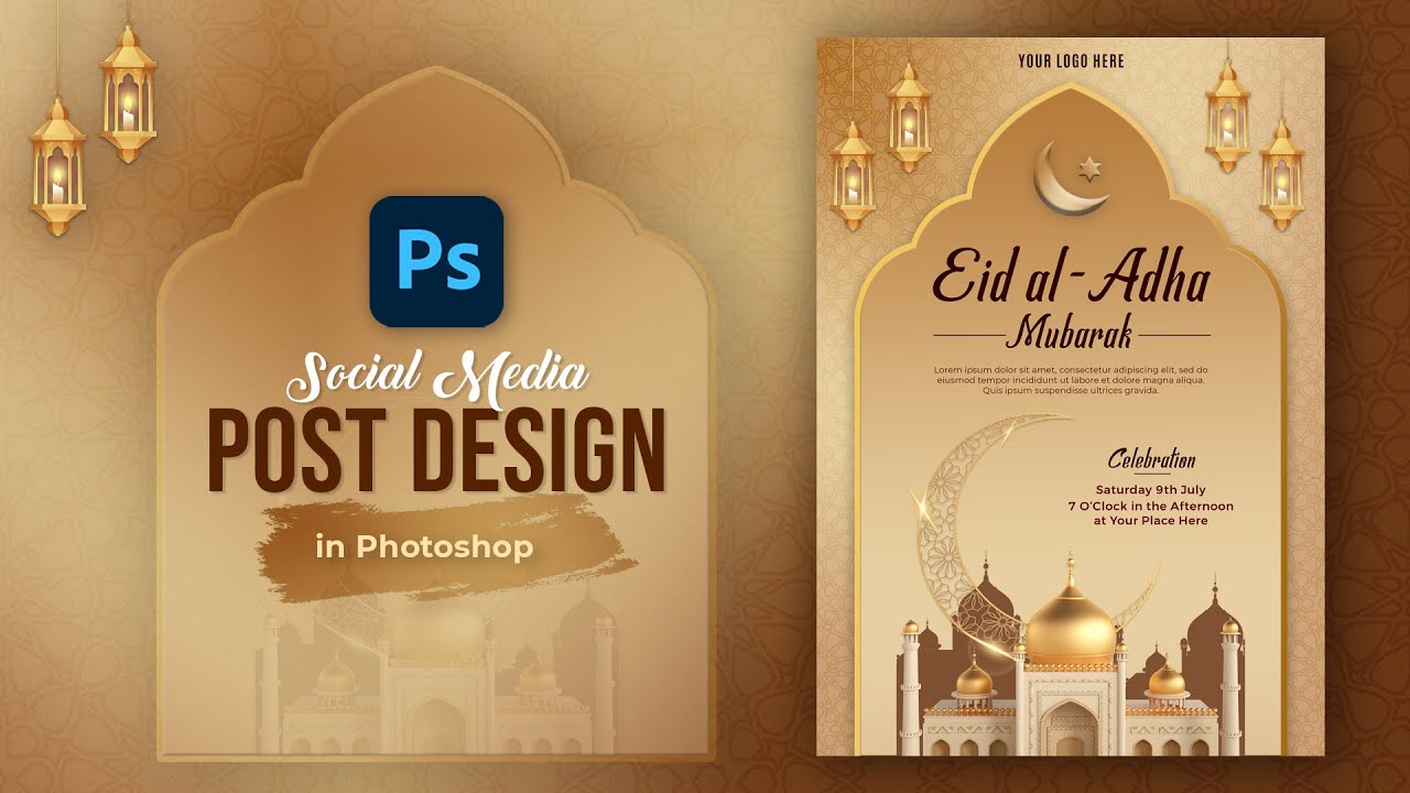 Eid Poster Design Tutorial in Photoshop | Eid Mubarak Poster Design for Social Media