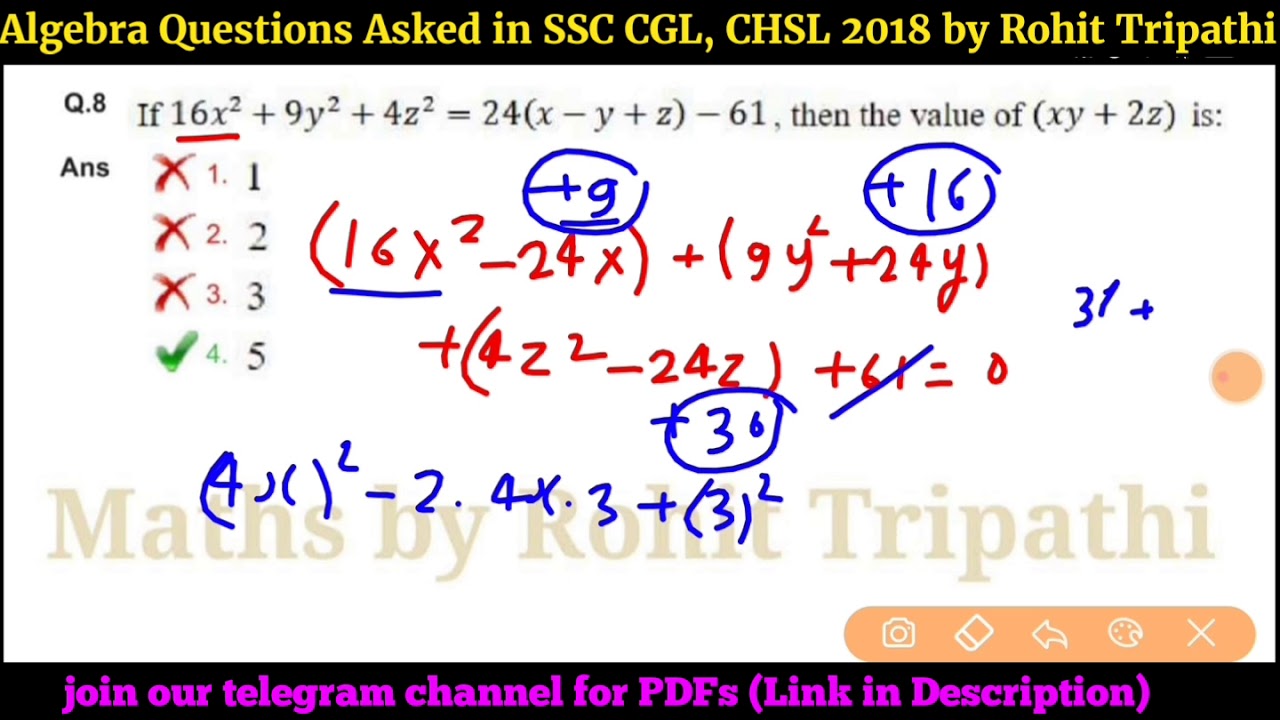 Algebra questions asked in SSC CGL,CHSL 2018 | Algebra by Rohit Tripathi