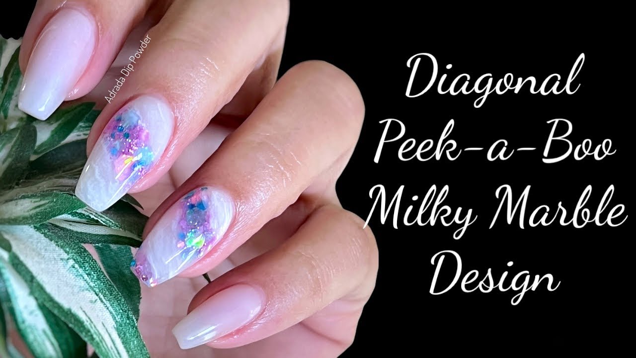 Diagonal Peek-a-Boo Milky Marble Nail Design ~ Adrada Dip Powder