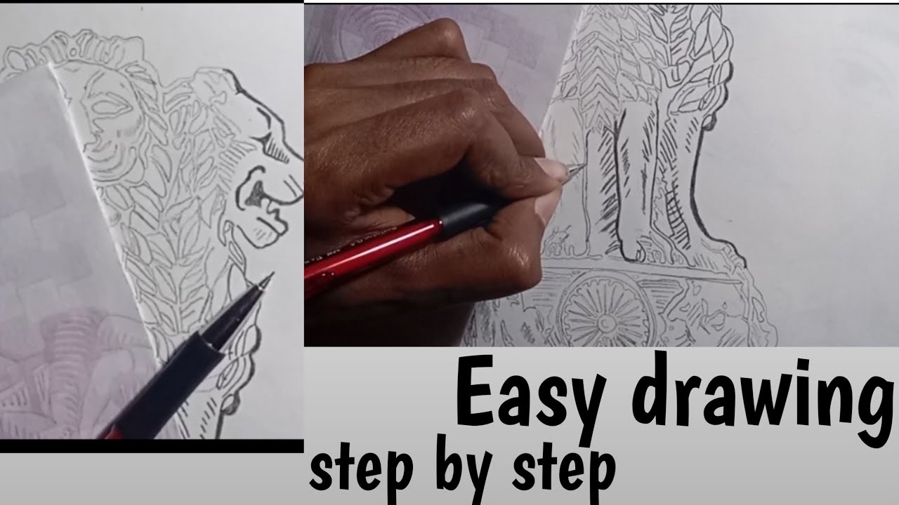 आसान तरीका India Emblem Drawing || Ashok stambh Drawing || Easy Drawing