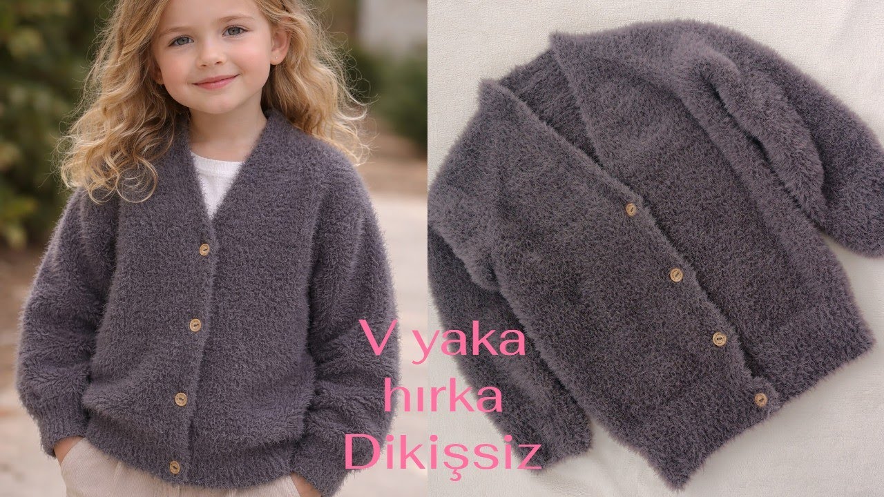 DİKİŞ YOK! Lastikle Birlikte Örülen V Yaka Dikişsiz Hırka Yapımı. ADIM ADIM YAPIMI #keşfet #örgü 
