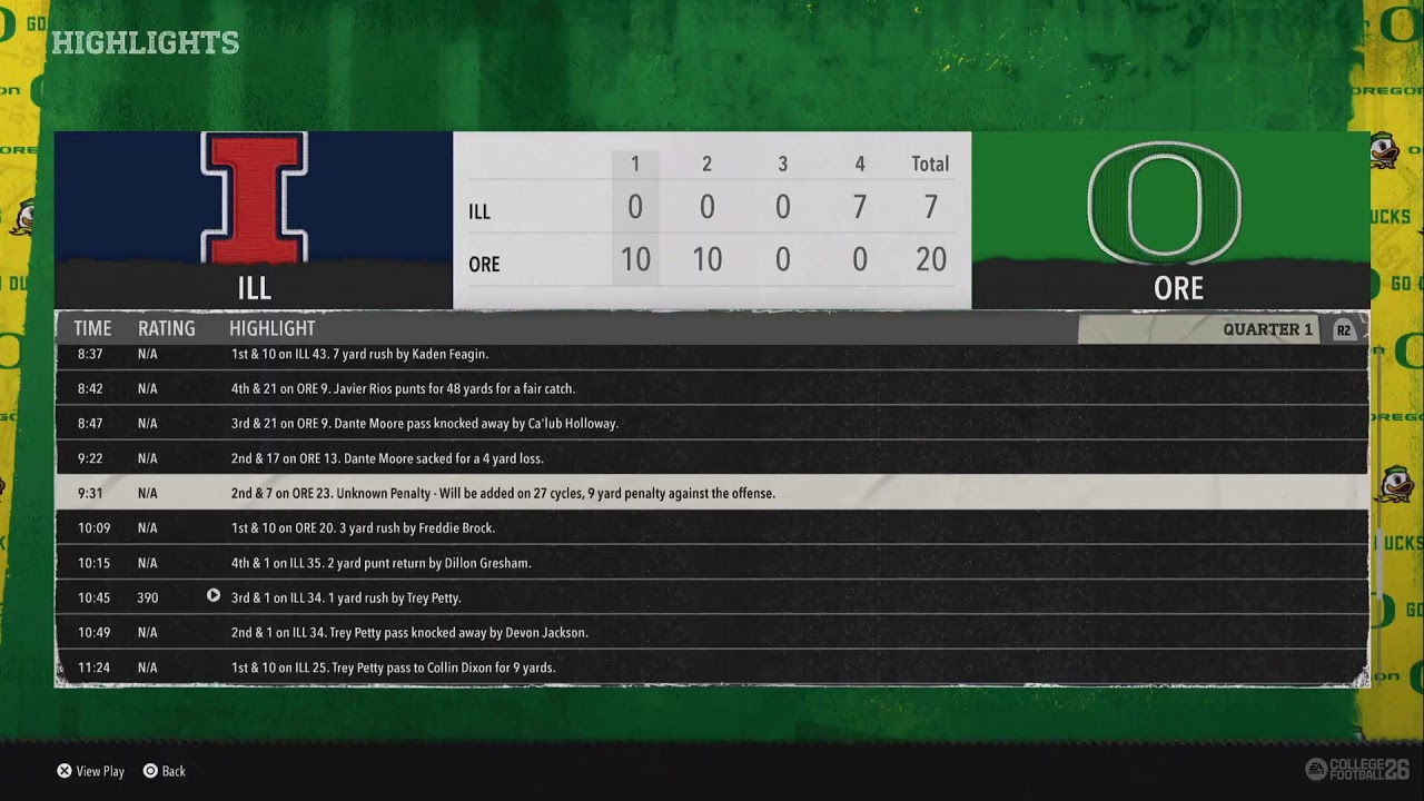 CFB 26 Dynasty Mode (10)Oregon vs Illinois (Week 7)