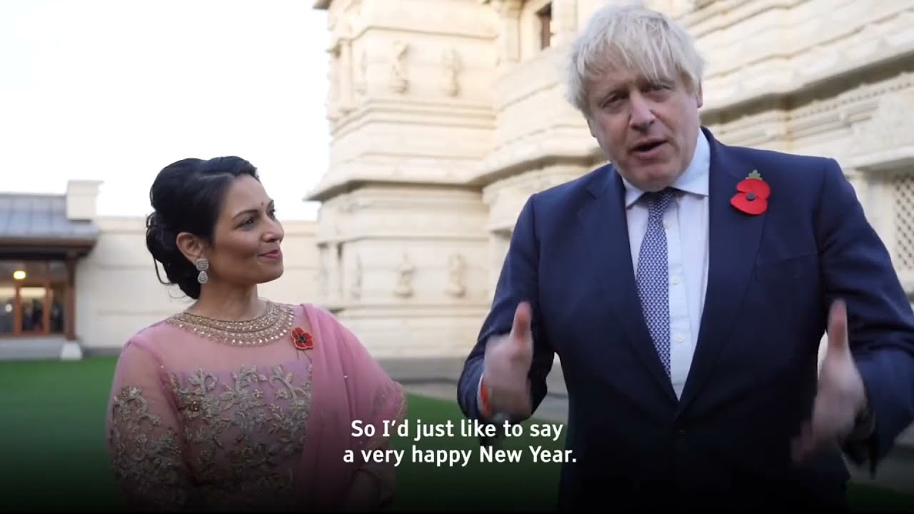 Boris Johnson visits Hindu Mandir in U.K. with Priti Patel on Diwali and Gujarati New Year Day