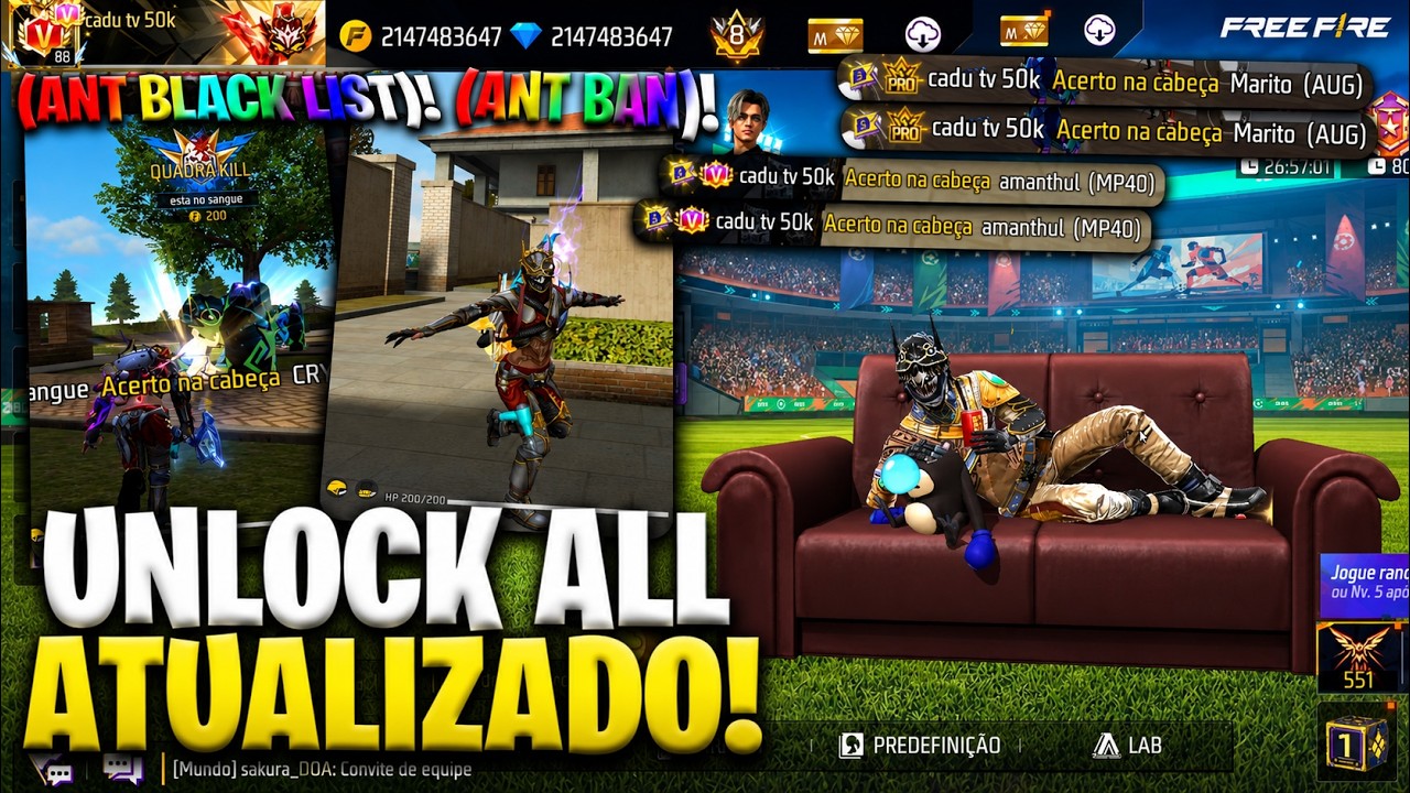 SAIU NOVO M&Eacute;TODO!😱 UNLOCK ALL PEGANDO na PARTIDA(FREE FIRE NORMAL e FREE FIRE MAX)!