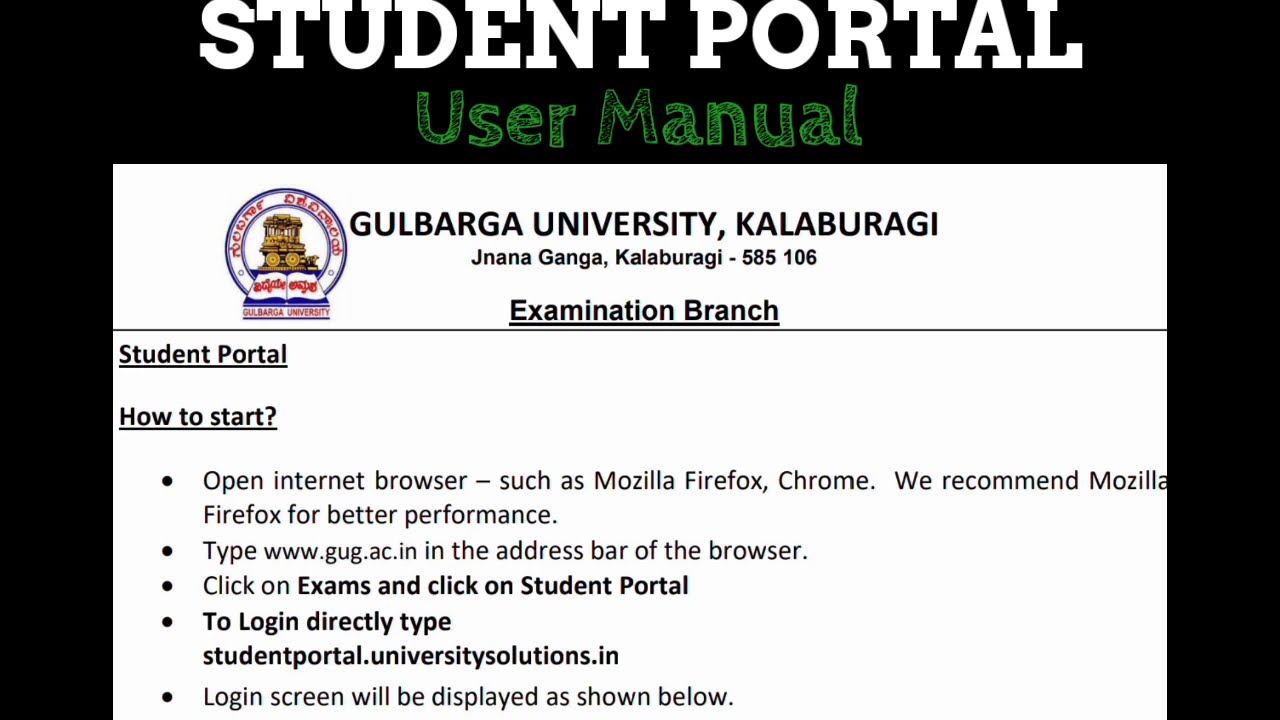 Student portal user manual for all students Gulbarga university CBCS question paper Karnataka 2020 .
