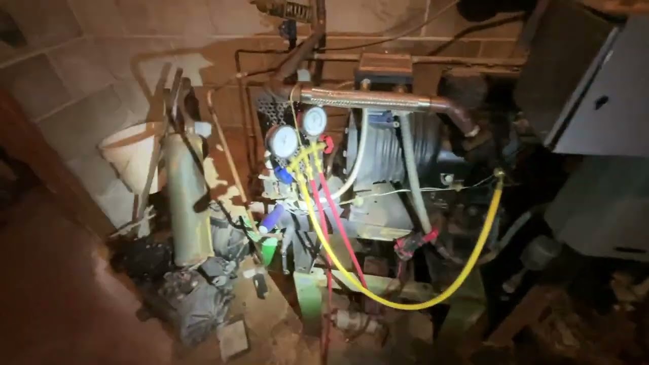 Working at old grocery store Brazing aluminum leak Refrigeration Charging Compressor  Vintage Belt