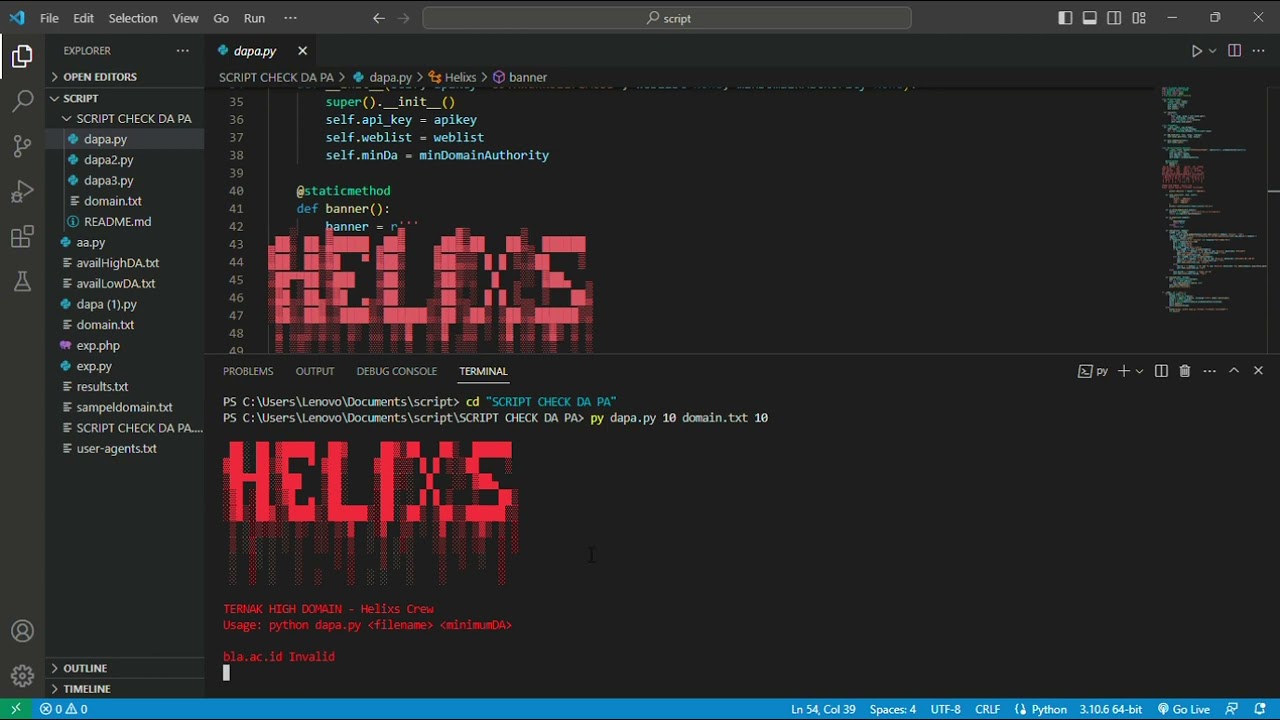 Demo Script Bulk Check DA PA and Domain Availability