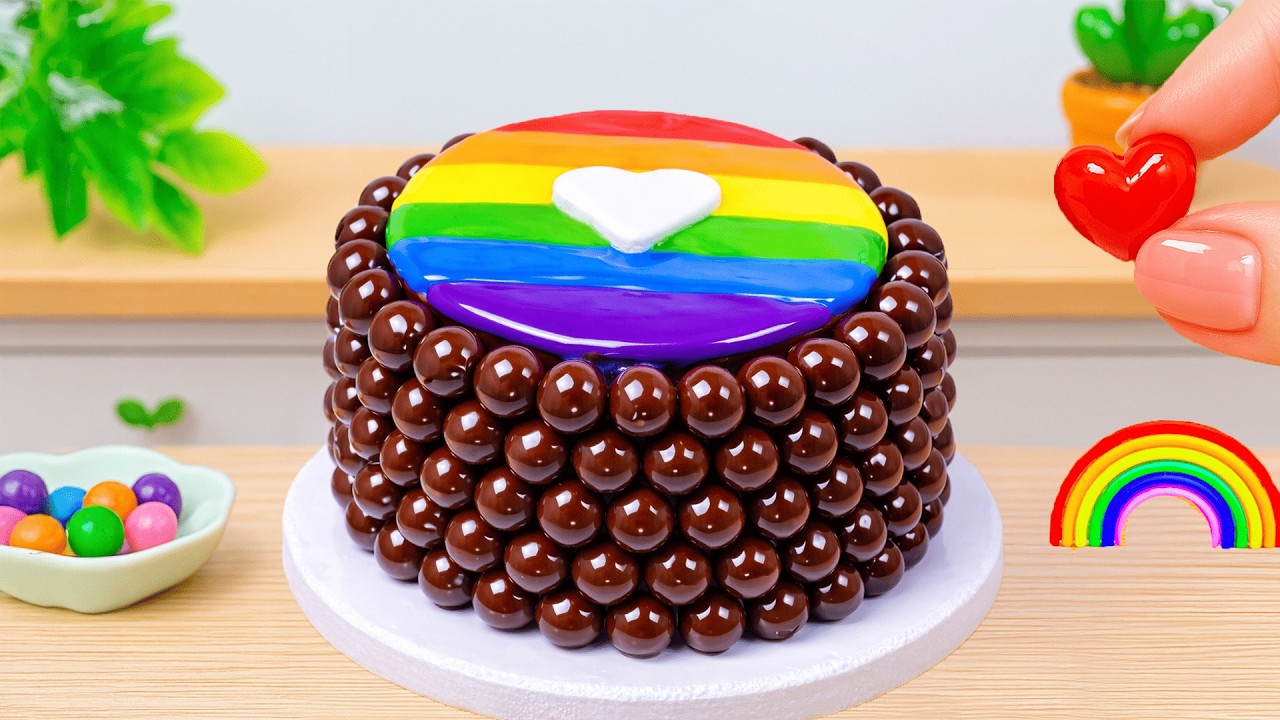 Mini Rainbow Cake Recipe With Chocolate🌈Chocolate Ball Covered Rainbow Mini Cake❤️HT Mini Cakes