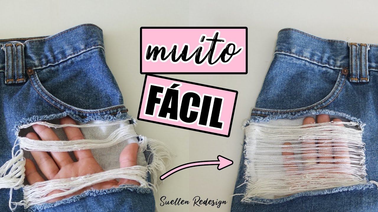 COMO REFAZER DESTROYED DA ROUPA JEANS | COMO CONSERTAR O RASGADO DO JEANS