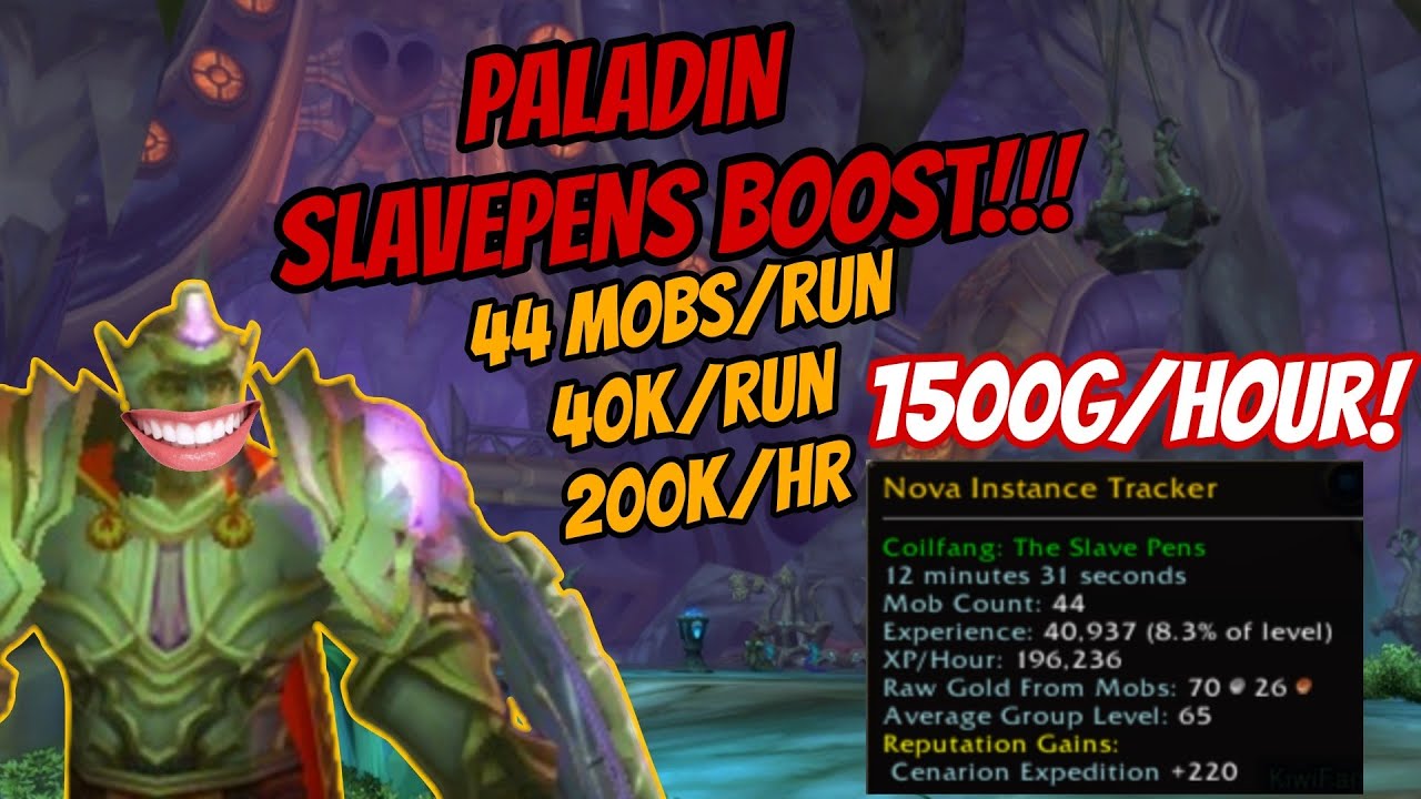 WoW TBC Anniversary (PTR)-Paladin Slavepen Boost-44mobs/run-44kXP/Run (`200kXP/Hour) and 1500g/Hour!