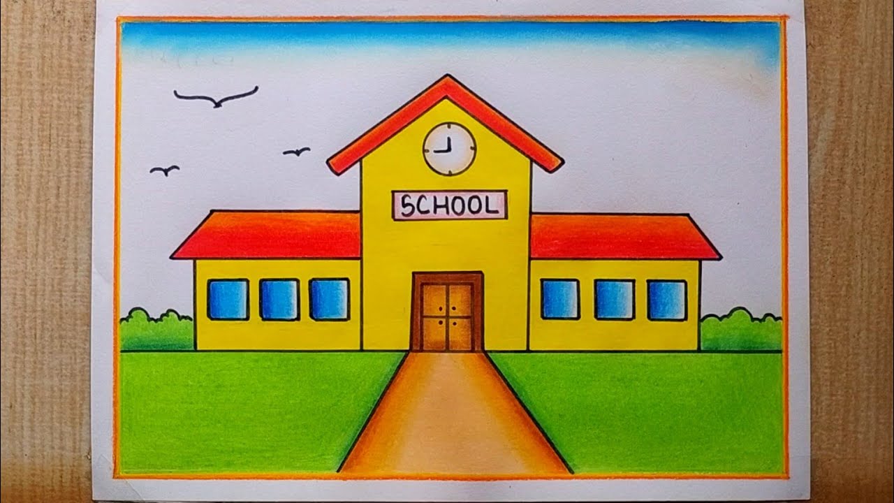 Very easy School drawing| My School Drawing| School Scenery Drawing| How to draw School step by step