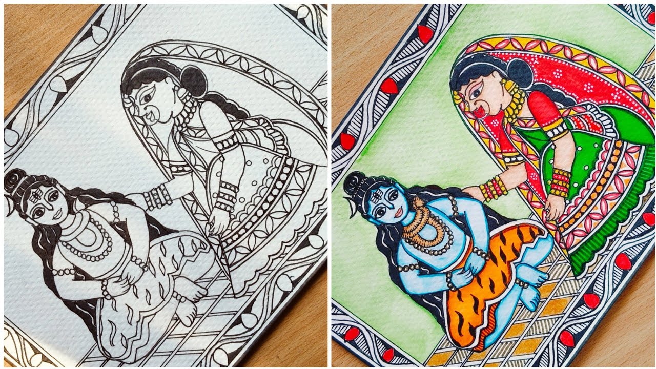 Kohbar Series | Madhubani Shiv Parvati Ji | How to Draw Madhubani Shiv ji | Kohbar Painting Tutorial
