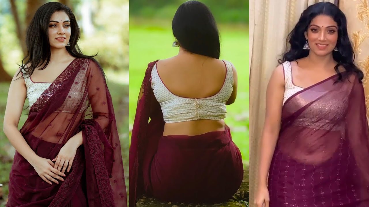 Avantika Mohan Drapes Maroon Transparent Saree and Embroidery Blue Saree with Matching Blouse Looks