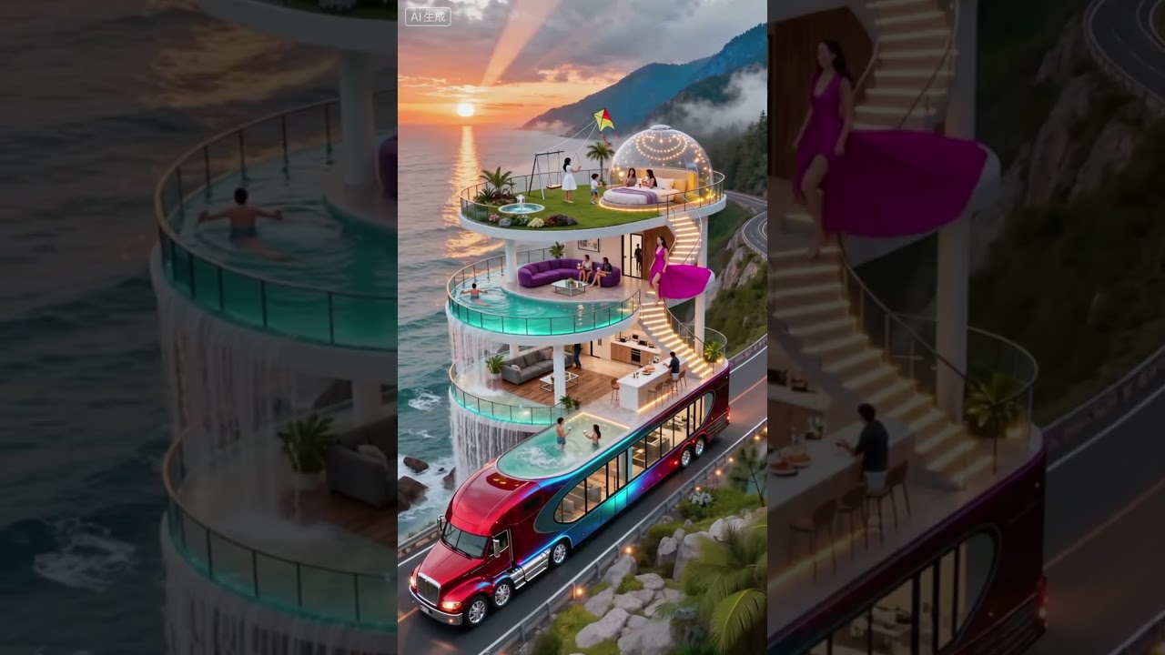 Would You Live Here?Floating House 🚐✨#MovingHome #DreamHouseOnWheels #FutureLiving #TravelVibes