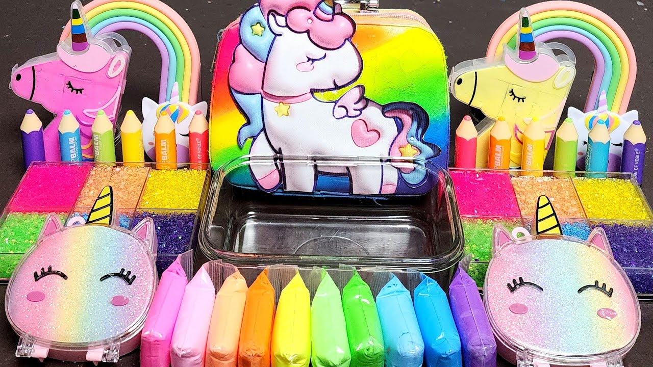 ASMR  RAINBOW UNICORN Slime Mixing Makeup,Parts, Glitter Into Slime!#ASMR#satisfying#slime