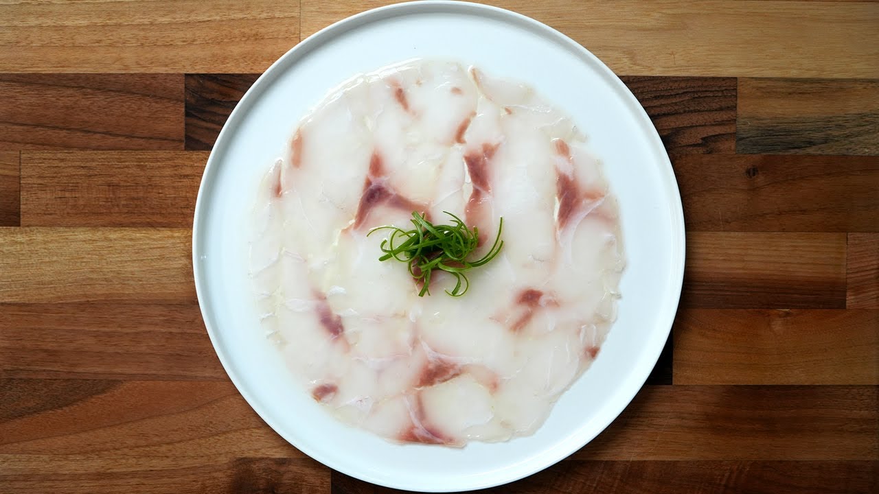 Sea Bass Carpaccio with Blonde Soy Sauce, Ginger & Scallion Oil