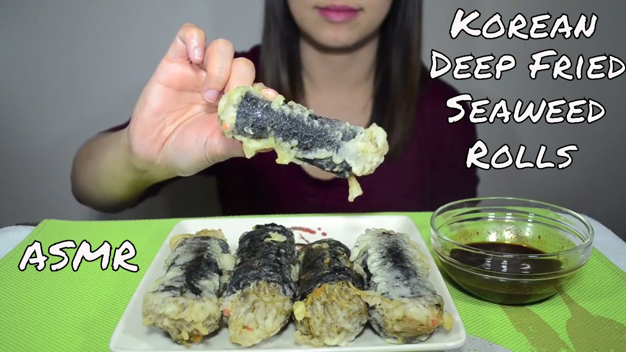ASMR: Kimari (Korean Deep Fried Seaweed Rolls) ^_^ Cooking & Eating Sounds