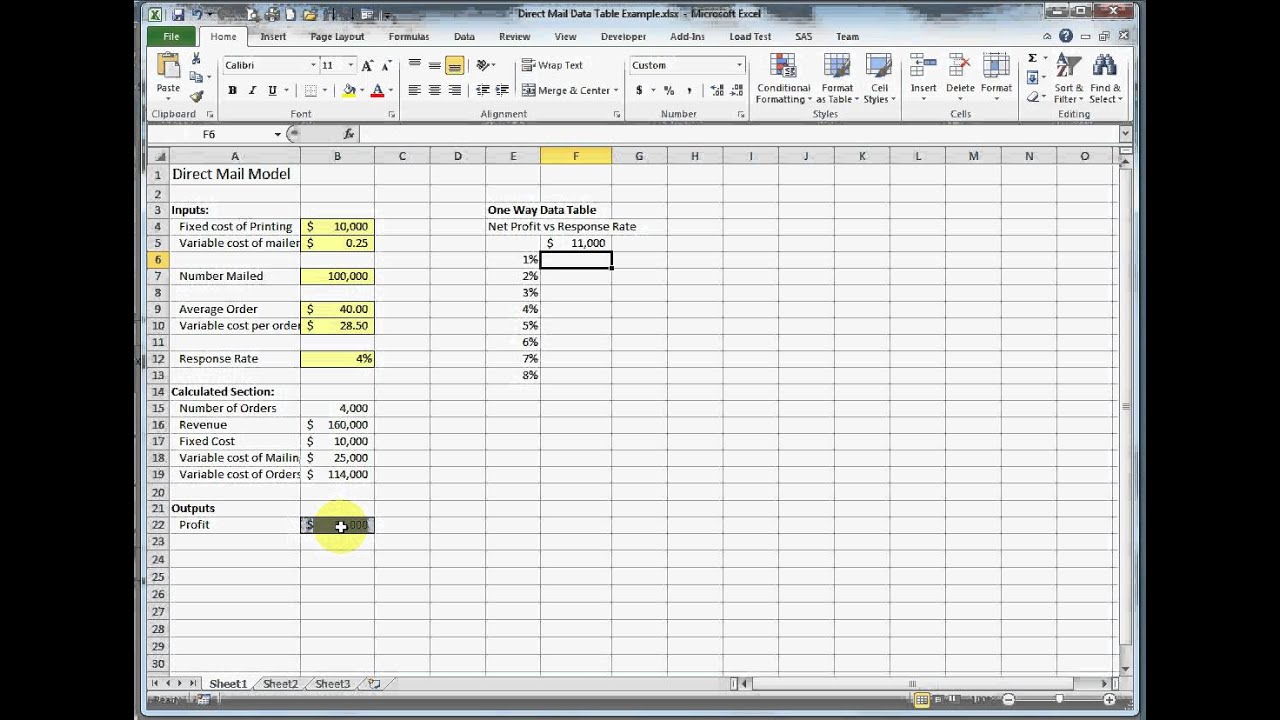 How to make a one way data table in Excel