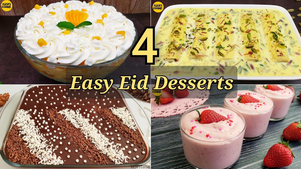 4 Easy Desserts ‼️ No Bake, Eggless, Cold Desserts Eid Special by Aqsa's Cuisine, 15 Mins Desserts