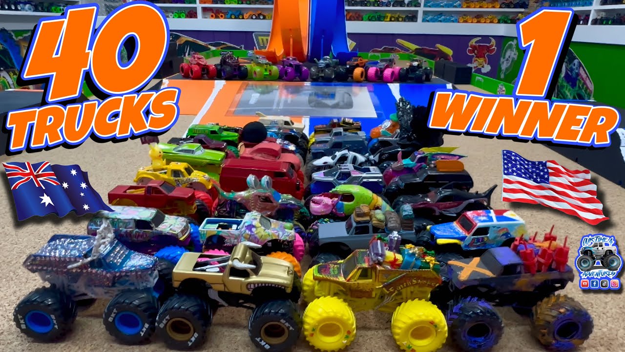 Toy Diecast Monster Truck Racing Tournament | Australia Custom MonsterJam trucks - 40 Race, 1 Wins!