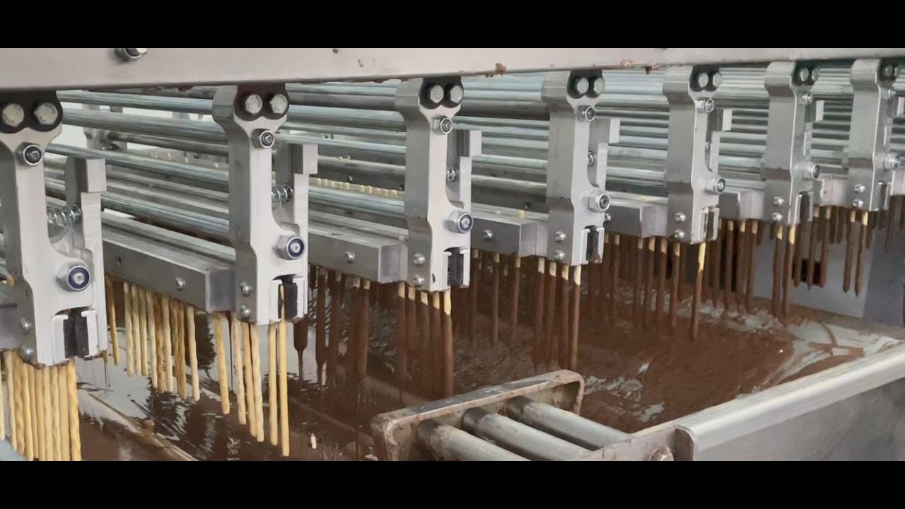 Tam otomatik stik çikolata kaplama makinası - Full automatic stick biscuit chocolate coating machine