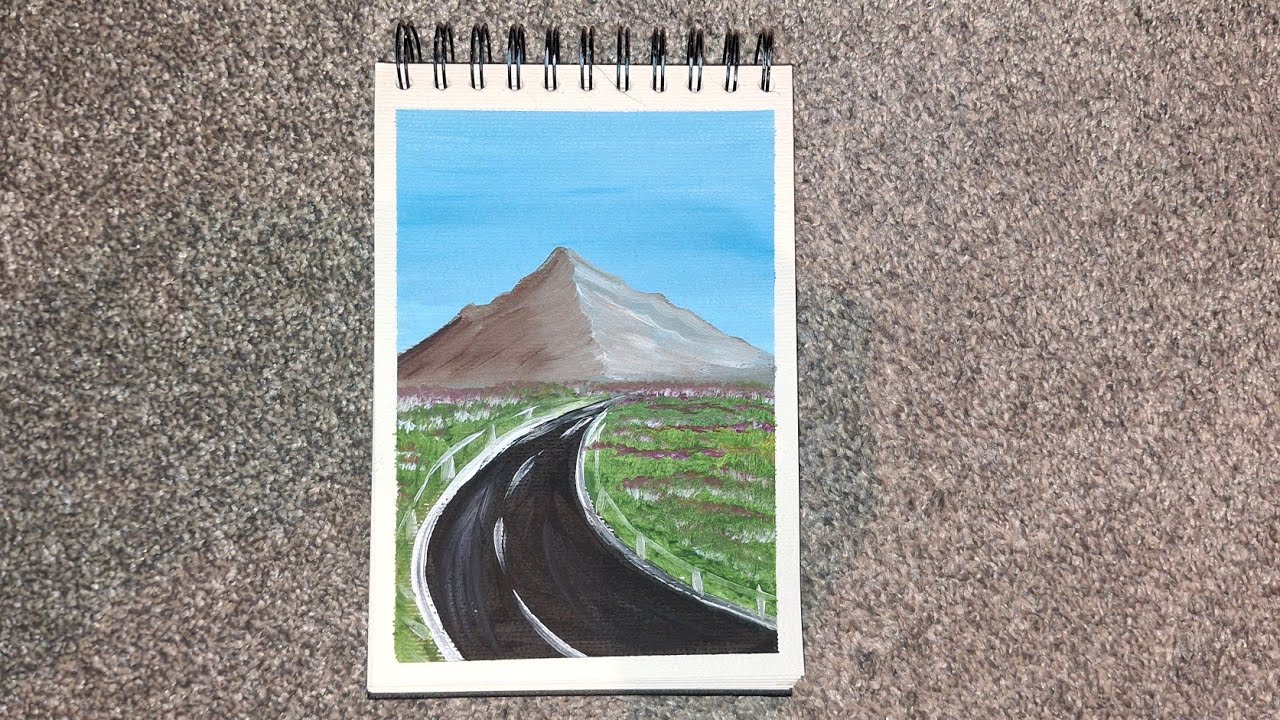 Easy Mountain Landscape Acrylic Painting | Road to the Mountains | Beginner Friendly