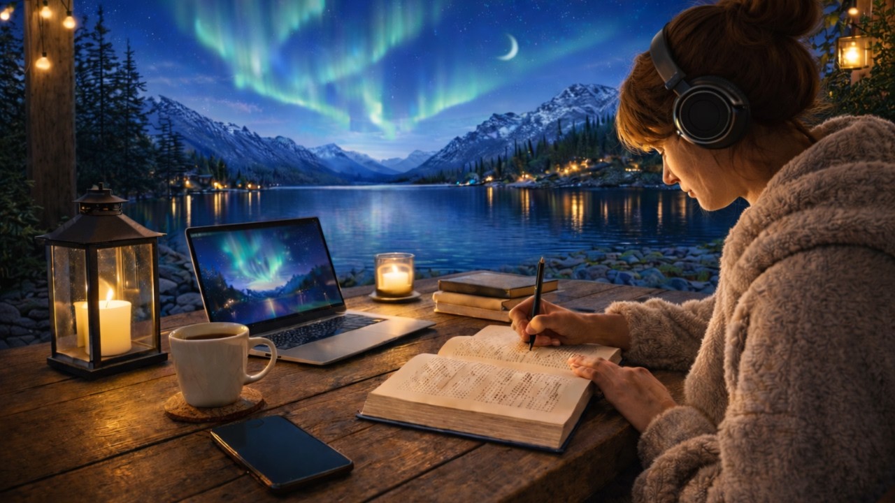 Deep Focus Lakeside Jazz ☕ Cozy Cabin Night Study Ambience | Relaxing Jazz for Work & Study