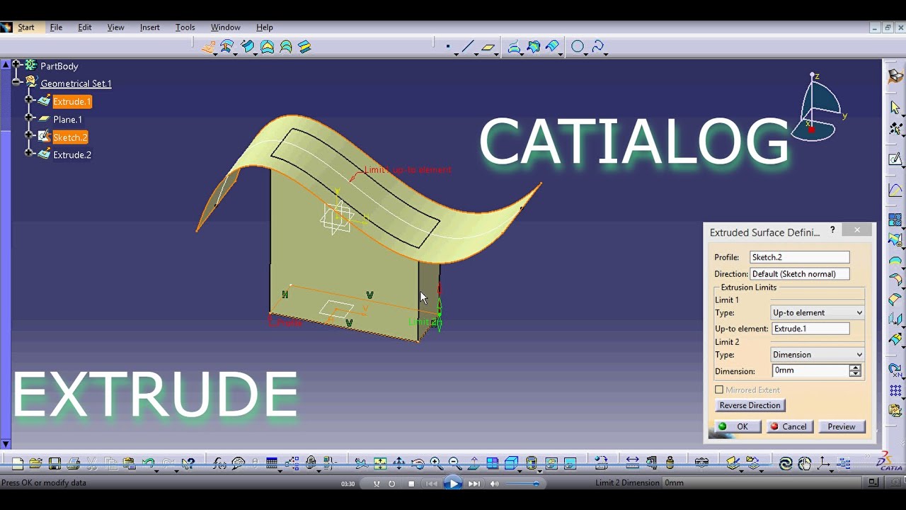 Extrude  - CATIA V5   -  CATIALOG