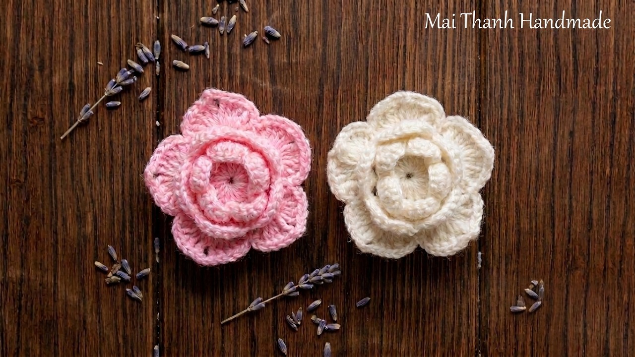 How to Crochet 3D flower tutorial I Hướng dẫn móc hoa len 3D - móc hoa lan 2 lớp