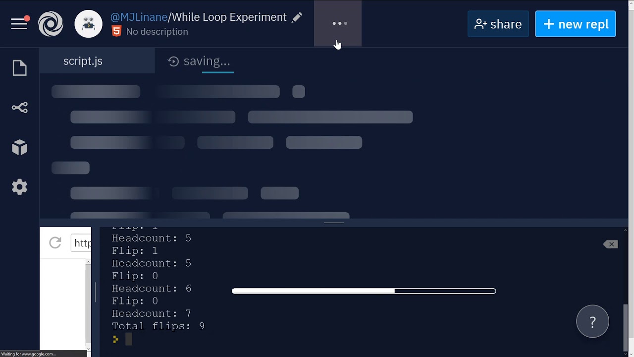 JavaScript P5js While Loop to Simulate Coin Flips