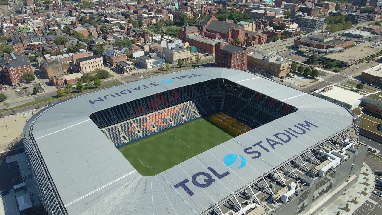 4K Drone Footage - TQL Stadium - Music Hall in Cincinnati, Ohio