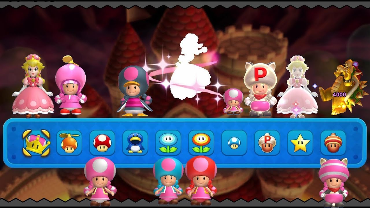 New Super Mario Bros U Deluxe  Peachette wants to rescue Peach Toadette Power-Ups 奇諾比珂特殊能力救公主