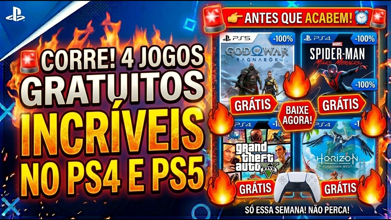 🚨 CORRE! 4 JOGOS GRATUITOS INCR&Iacute;VEIS no PS4 e PS5 (Antes que acabem!)