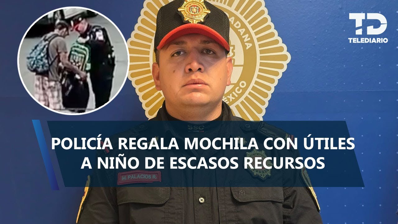 Policía de PBI regala mochila con útiles escolares a niño en paradero del Metro Pantitlán