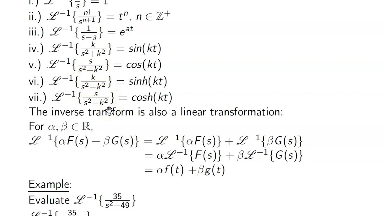Ch. 7.2 Inverse Transforms and Transforms of Derivatives
