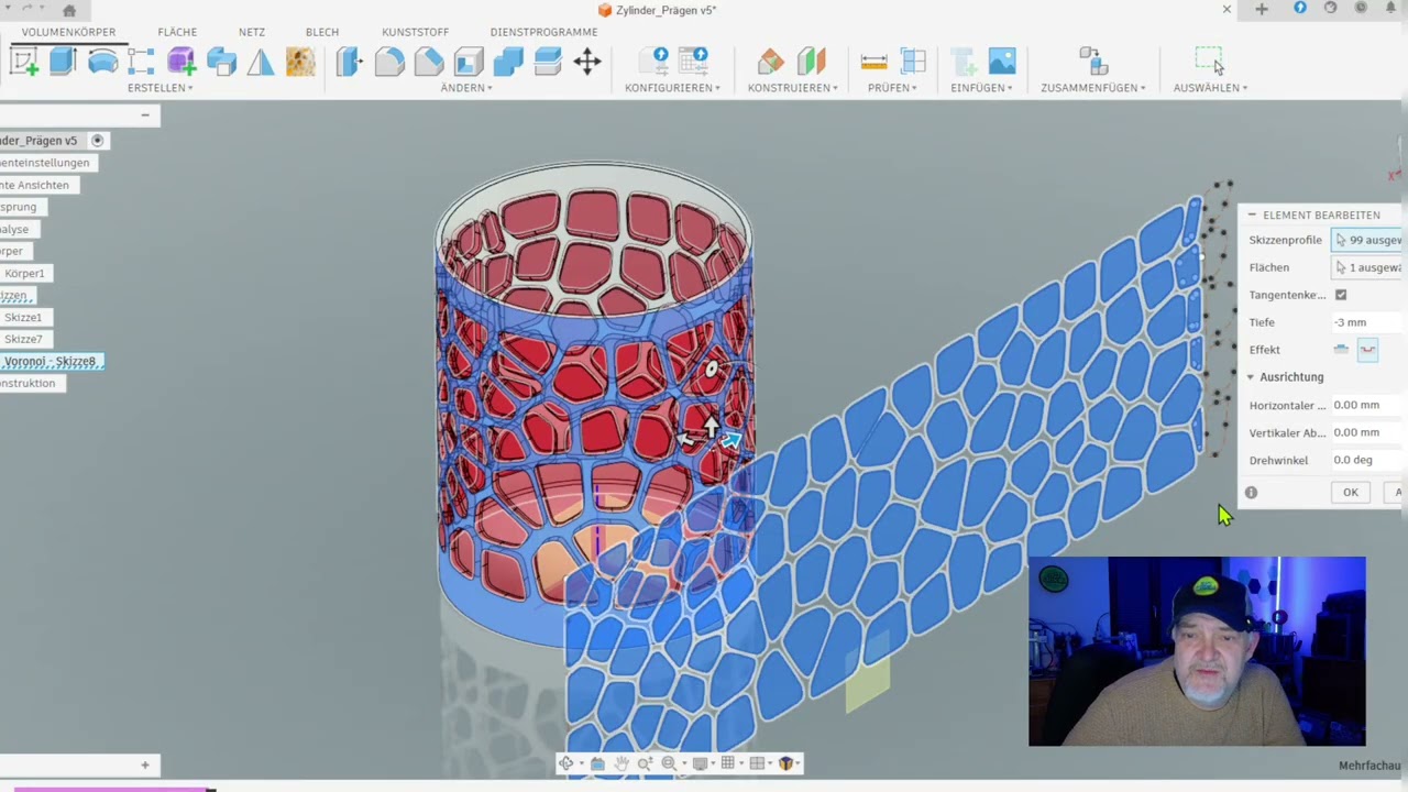 Muster auf Zylinder prägen in Fusion 