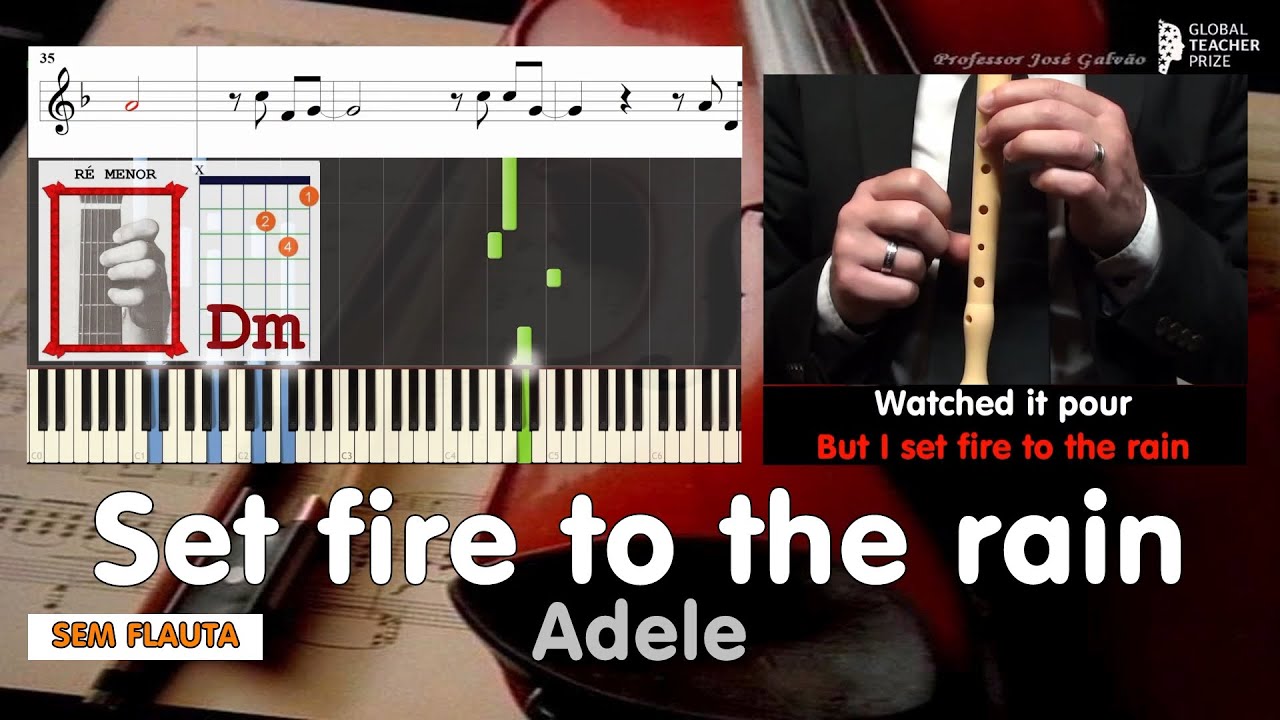 Set fire to the rain Adele Notas Flauta Cifra Guitarra Acordes Piano Letra Karaoke EM José Galvão SF