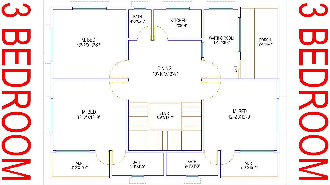 HOUSE PLAN DESIGN | EP 152 | 1200 SQUARE FEET 3 BEDROOM HOUSE PLAN | LAYOUT PLAN