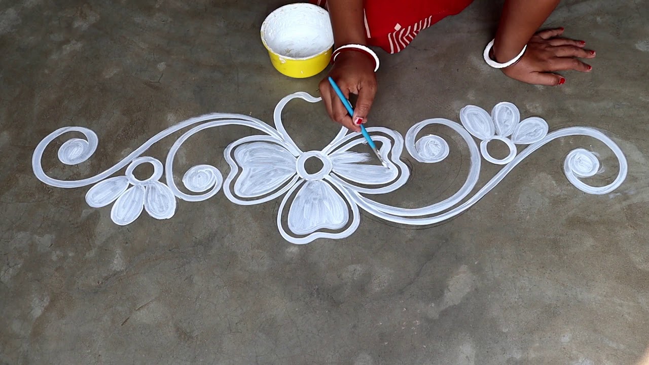 easy alpana design for saraswati puja /  beautiful festival color kolam /  sankranti muggulu 2020
