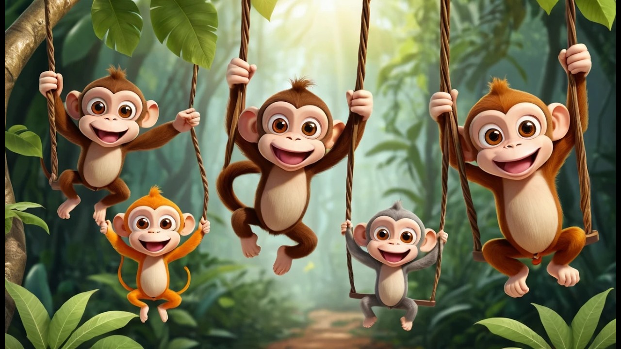 Three Little Funny Monkeys Swing Swing Swing | Jungle Animals & Counting Song