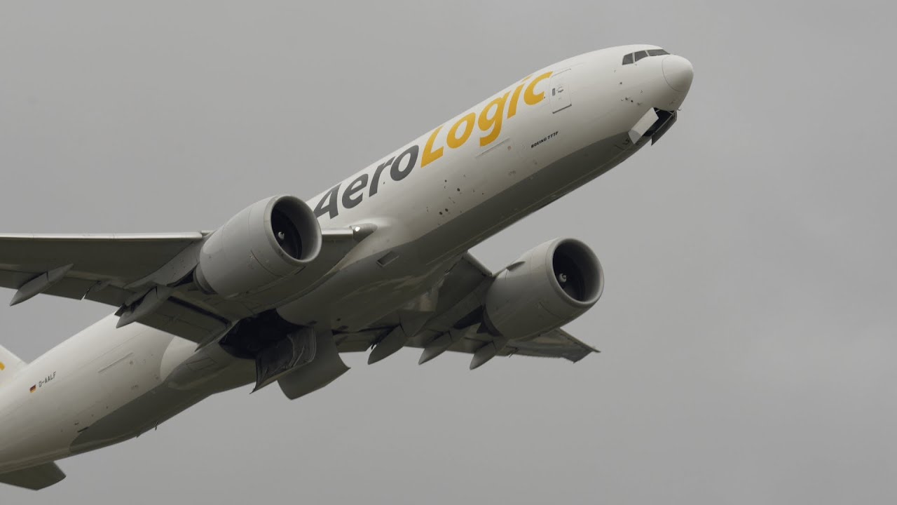 GE90 Power pur! AeroLogic Takeoff 25C in spektakul&auml;rem Close-Up | 4K Planespotting FRA