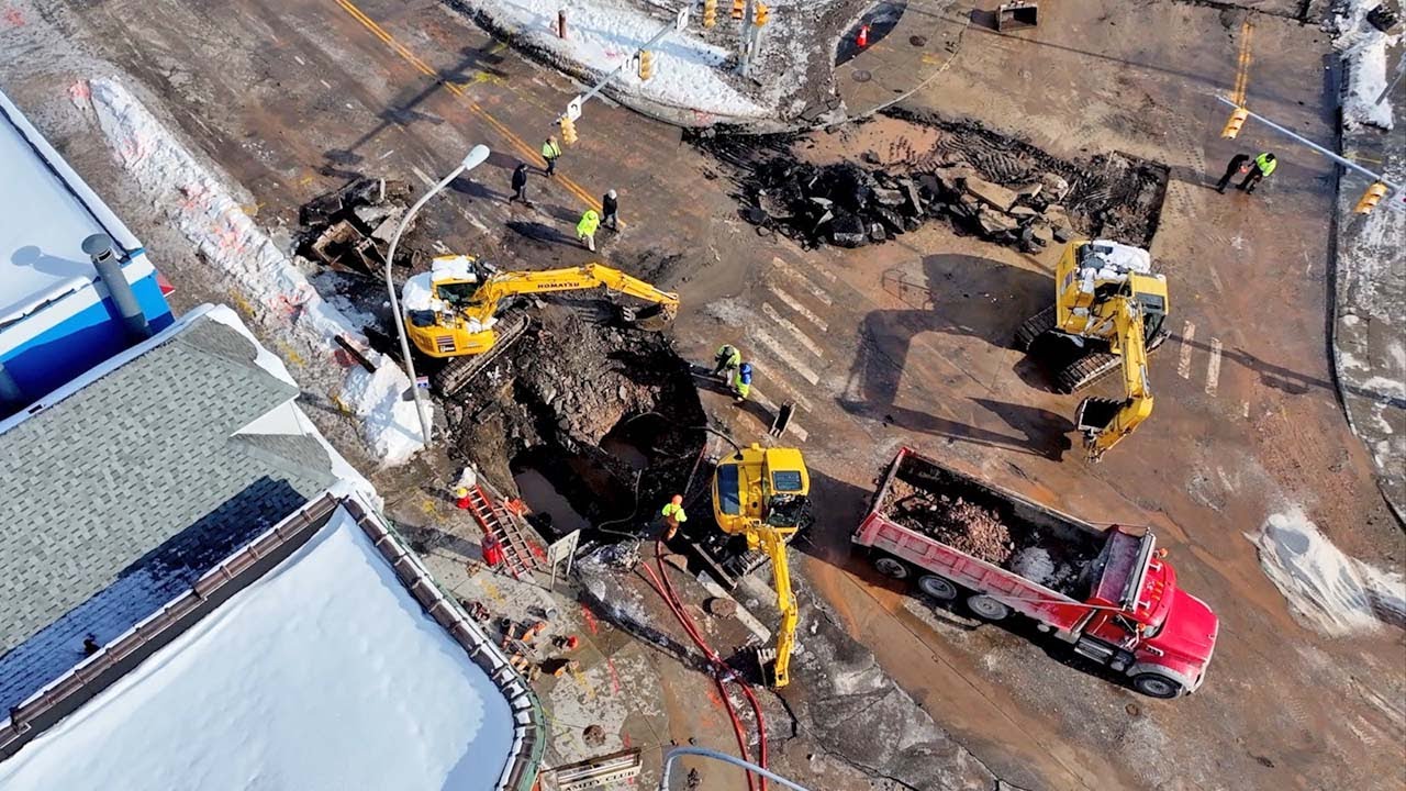 Drone video shows aftermath of major water main break in Buffalo
