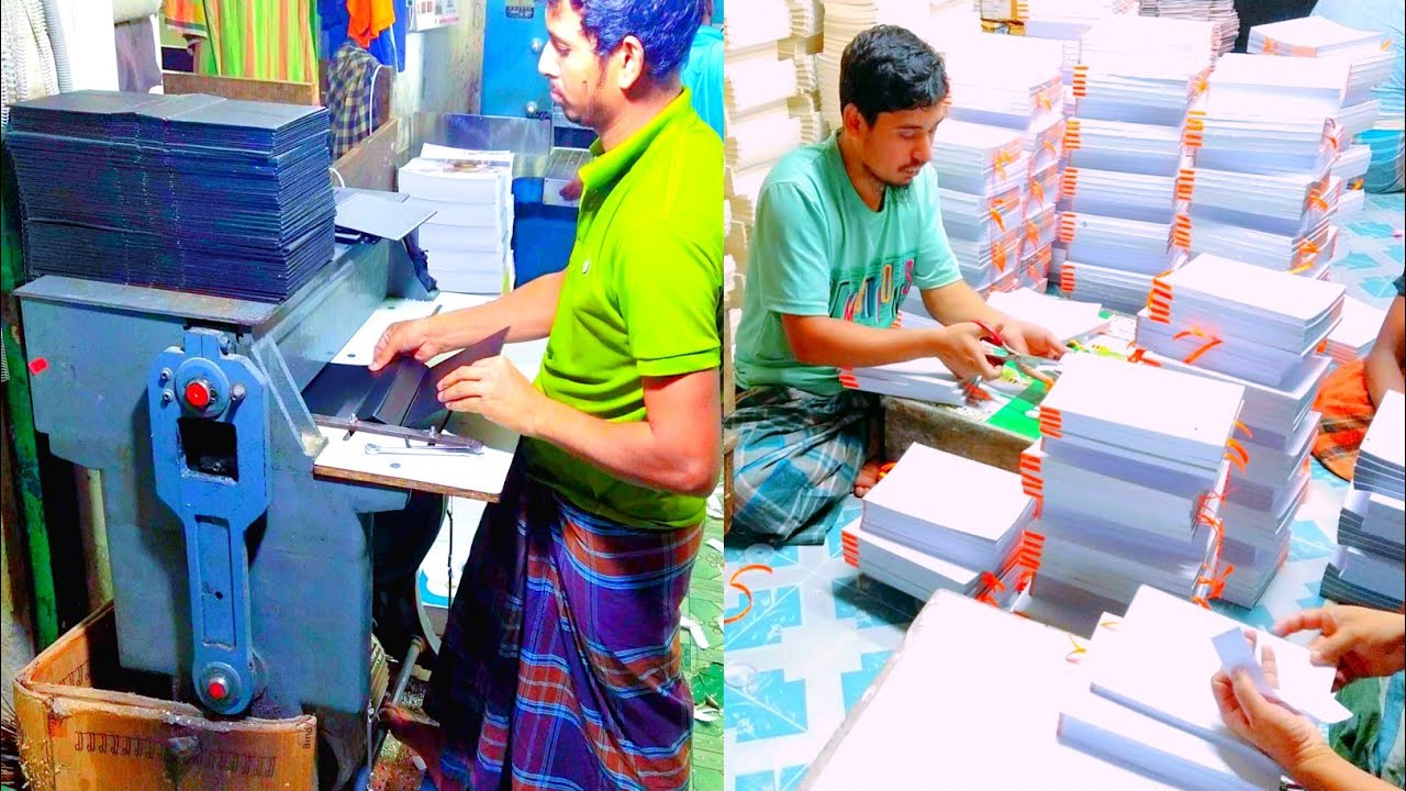 Calendar paper cutting machine working. Manual paper cutting machine. Printing press.