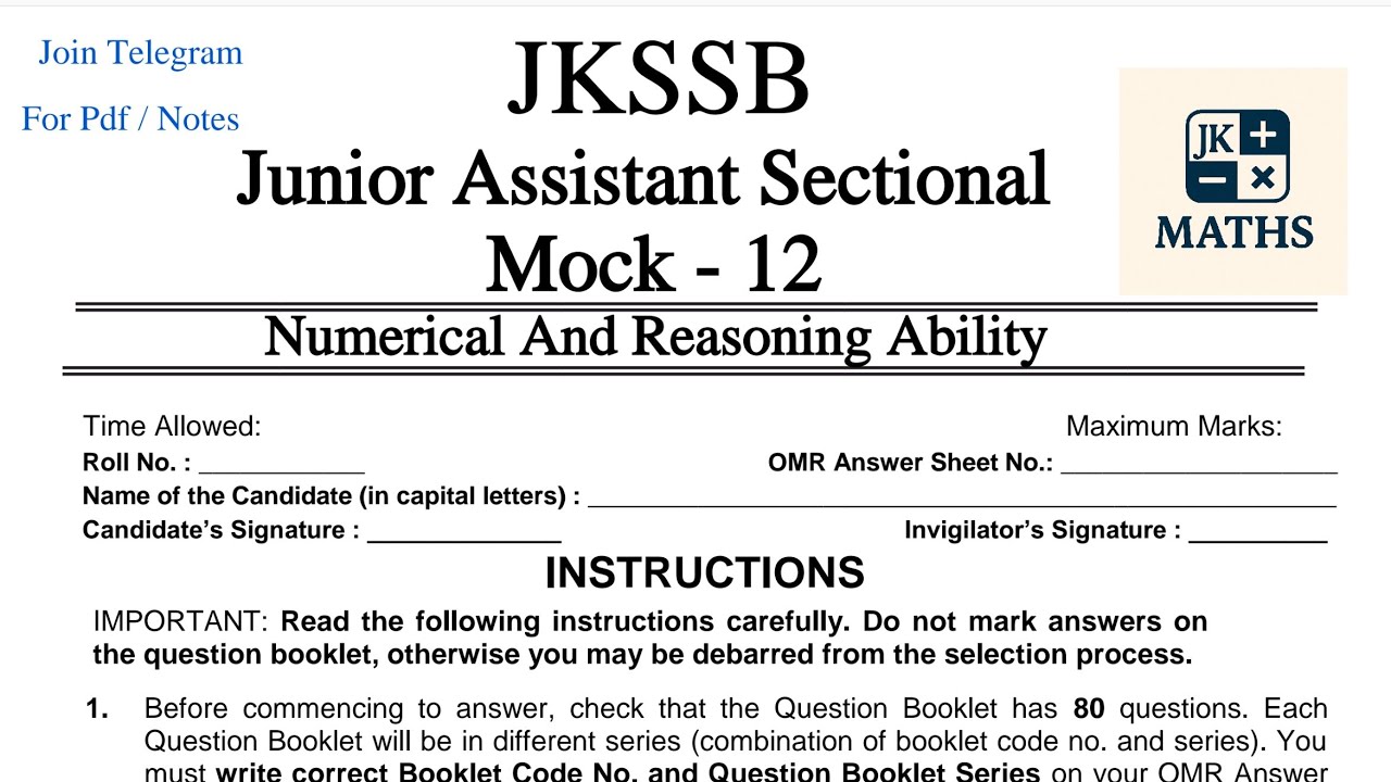 Junior Assistant Full Practise Session |Jkssb Pattern | SSC | #jkssb #jkp  #JK_maths #mocktest #faa 