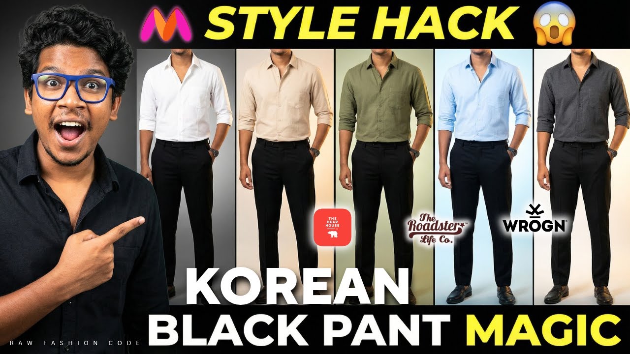 1 Black Korean Pant | 5 Shirts | Men’s Outfit Ideas | Myntra | Raw Fashion Code | Naveen