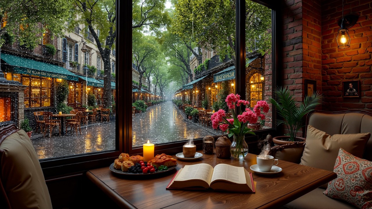 24/7 Peaceful Rainy Coffee Ambience ☕ Smooth Jazz Piano for Work, Study and Gentle Focus